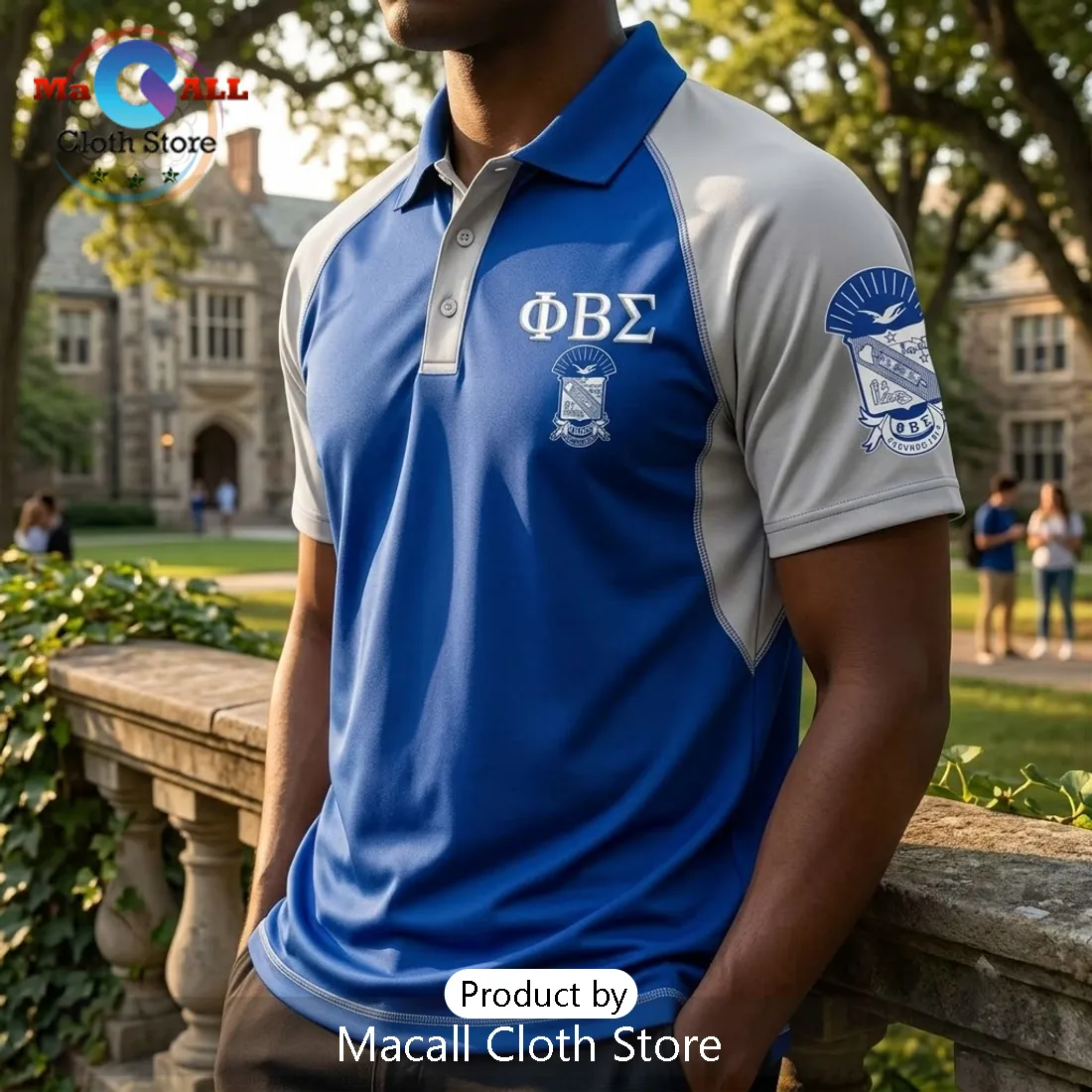 Men’s Phi Beta Sigma Blue and White Polo Shirt Men’s Phi Beta Sigma Blue and White Polo Shirt