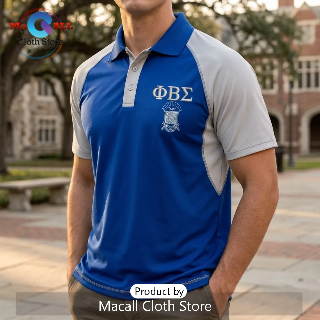 Men’s Phi Beta Sigma Blue and White Polo Shirt Men’s Phi Beta Sigma Blue and White Polo Shirt