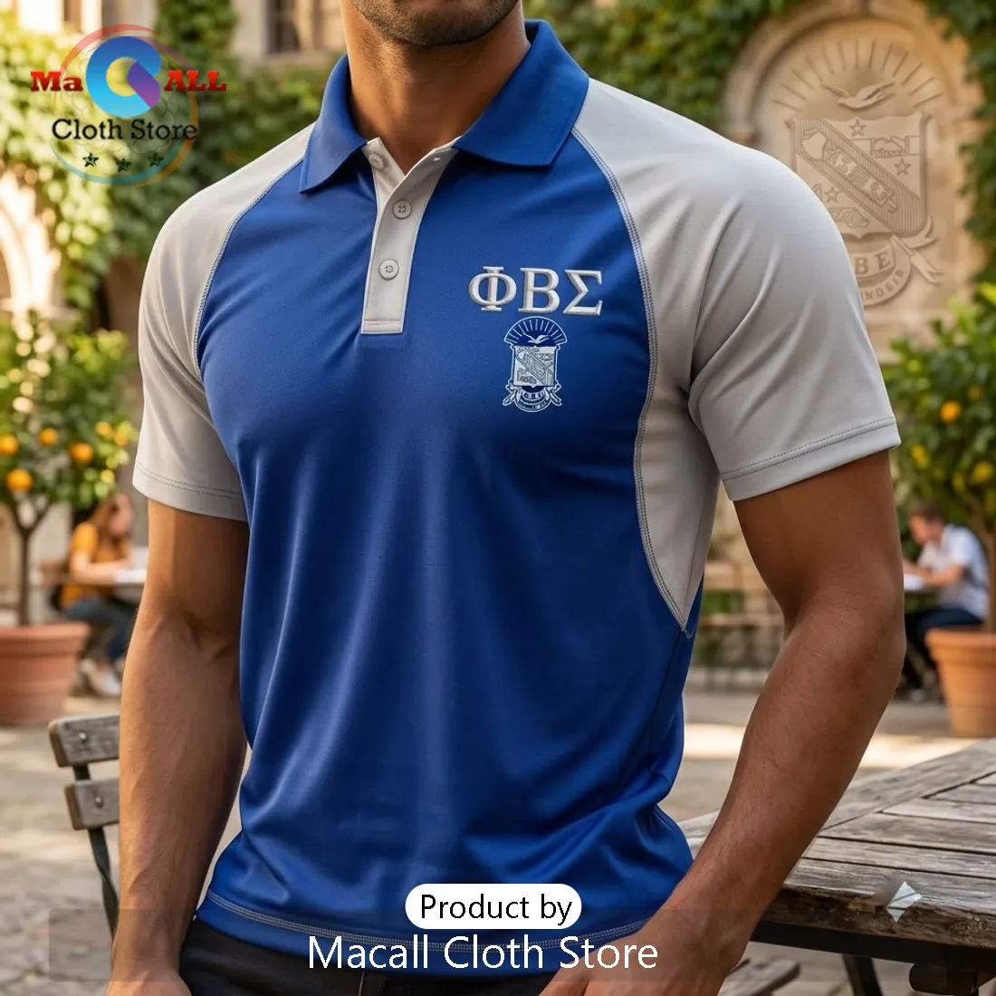 Men’s Phi Beta Sigma Blue and White Polo Shirt Men’s Phi Beta Sigma Blue and White Polo Shirt