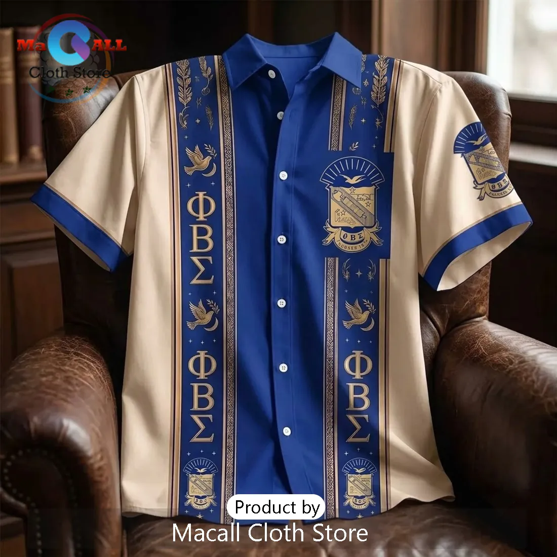 Phi Beta Sigma Blue Cream Crest Men’s Hawaiian Shirt Phi Beta Sigma Blue Cream Crest Men’s Hawaiian Shirt
