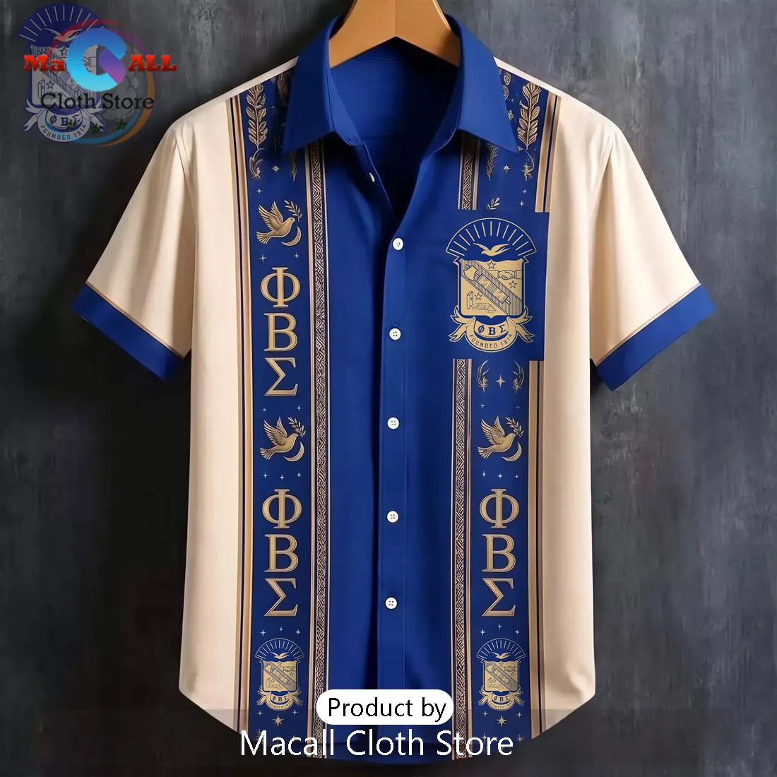 Phi Beta Sigma Blue Cream Crest Men’s Hawaiian Shirt Phi Beta Sigma Blue Cream Crest Men’s Hawaiian Shirt
