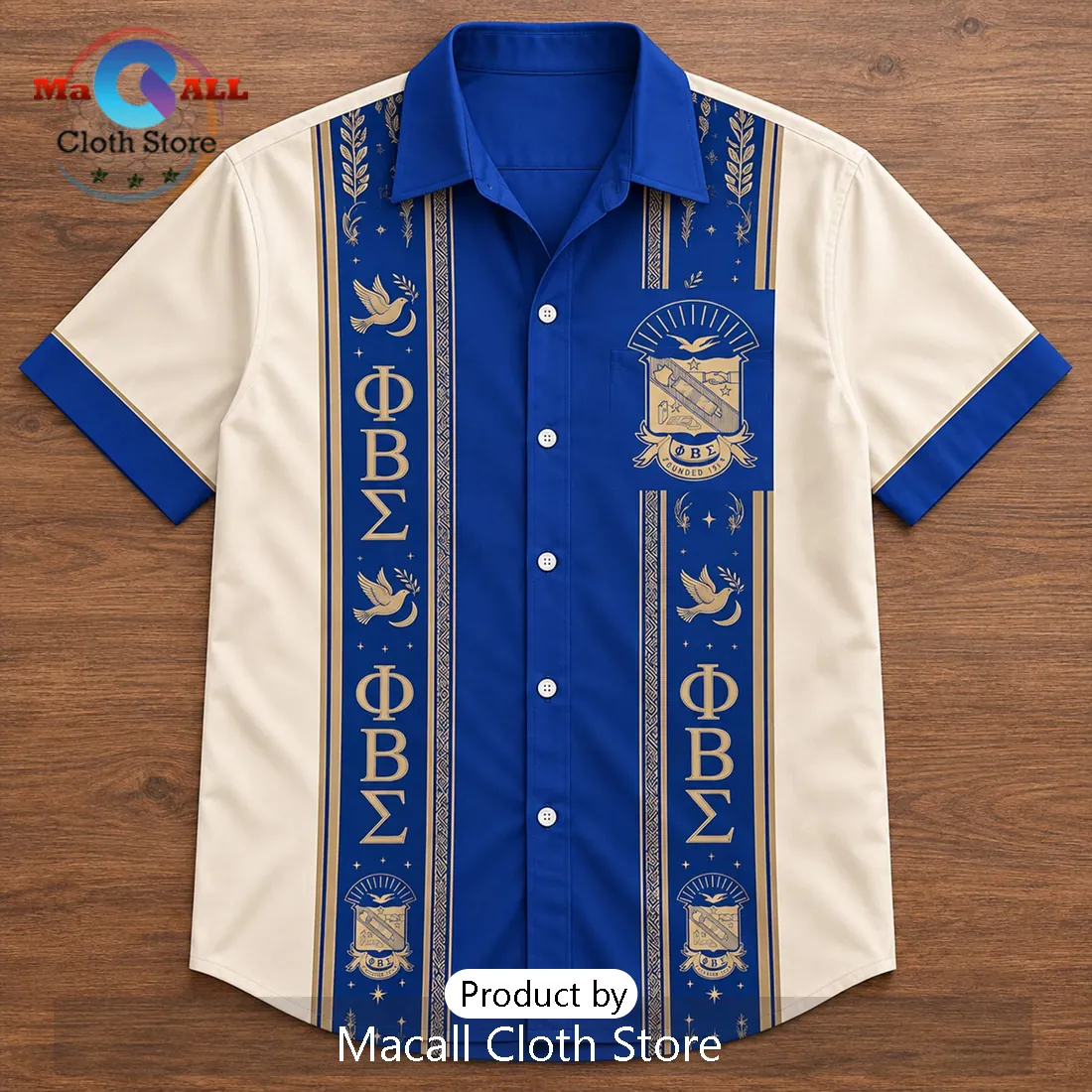 Phi Beta Sigma Blue Cream Crest Men’s Hawaiian Shirt Phi Beta Sigma Blue Cream Crest Men’s Hawaiian Shirt