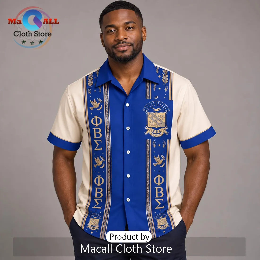 Phi Beta Sigma Blue Cream Crest Men’s Hawaiian Shirt Phi Beta Sigma Blue Cream Crest Men’s Hawaiian Shirt