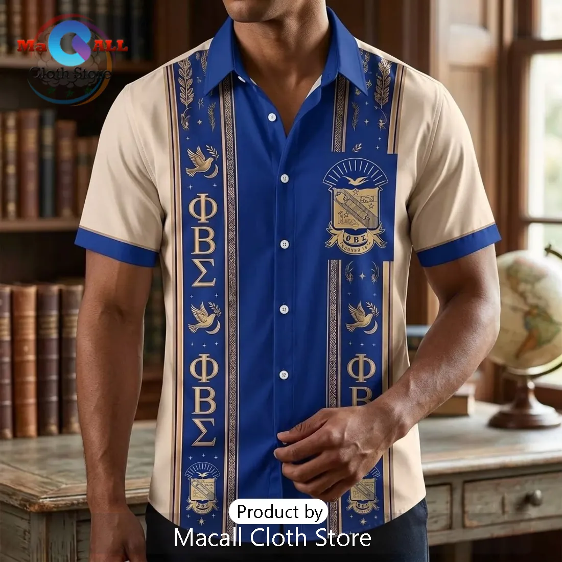 Phi Beta Sigma Blue Cream Crest Men’s Hawaiian Shirt Phi Beta Sigma Blue Cream Crest Men’s Hawaiian Shirt
