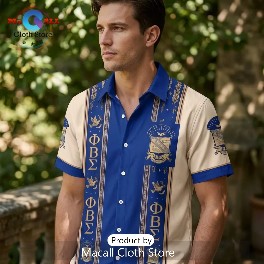 Phi Beta Sigma Blue Cream Crest Men’s Hawaiian Shirt Phi Beta Sigma Blue Cream Crest Men’s Hawaiian Shirt