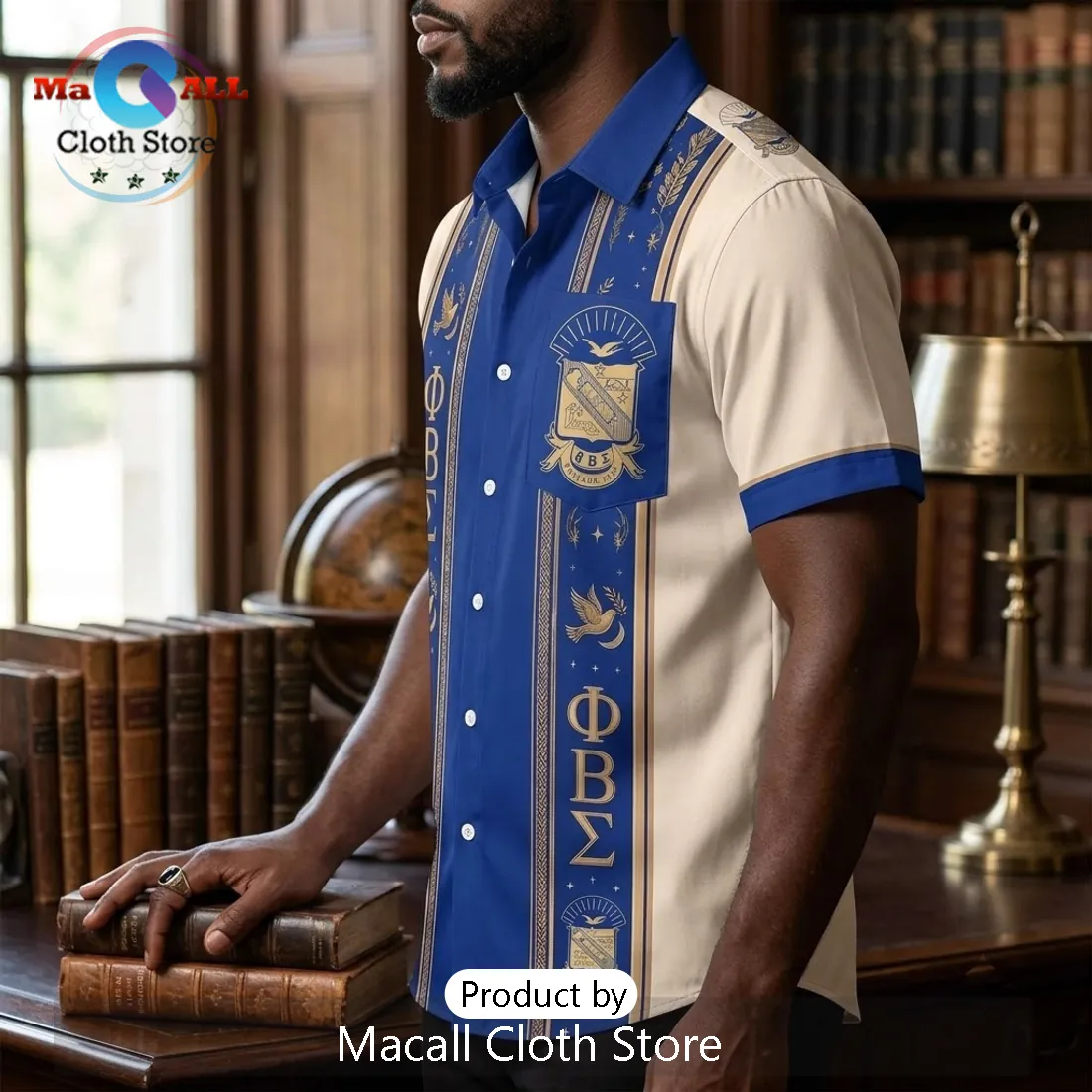 Phi Beta Sigma Blue Cream Crest Men’s Hawaiian Shirt Phi Beta Sigma Blue Cream Crest Men’s Hawaiian Shirt