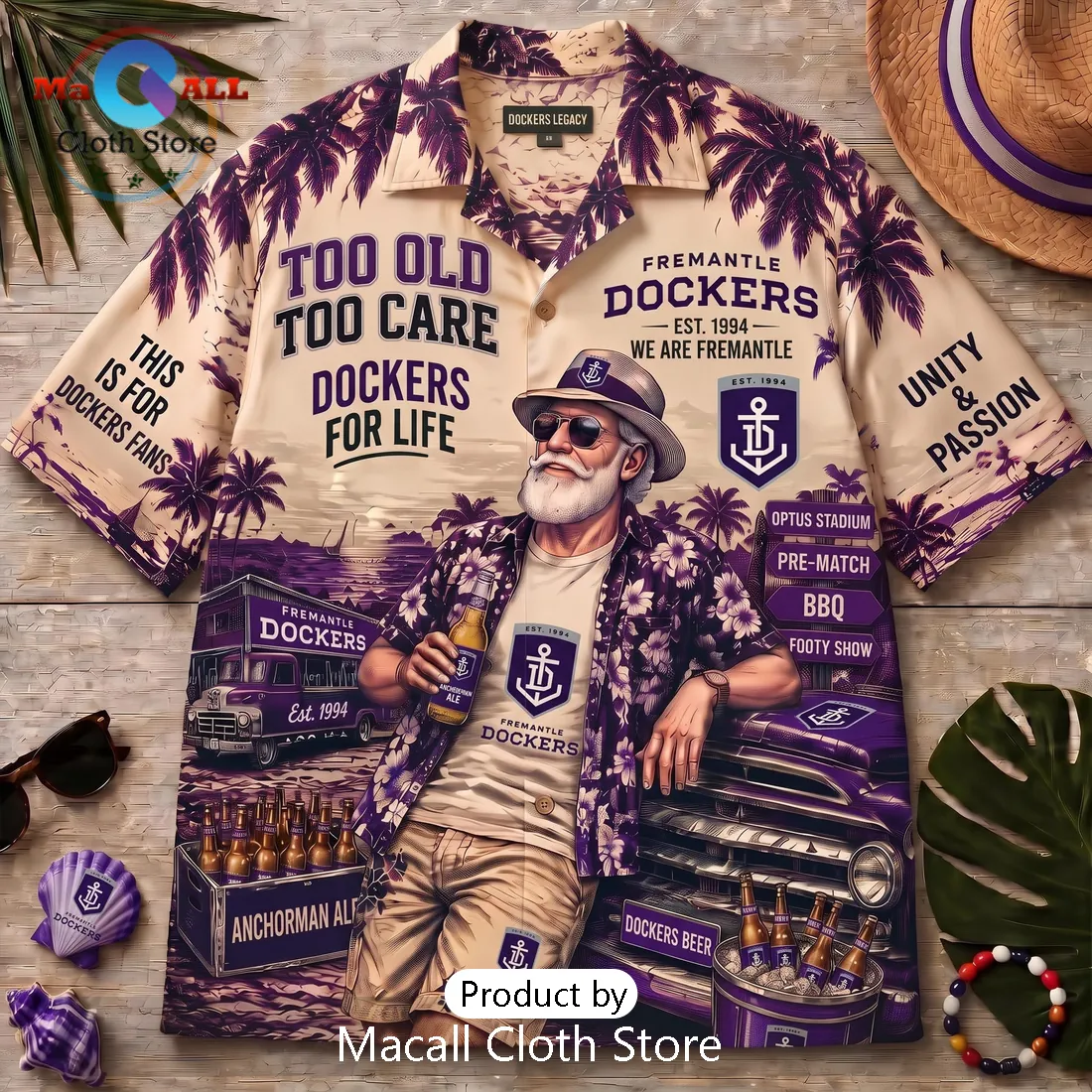 Fremantle Dockers Casual Button Down Hawaiian Shirt Fremantle Dockers Casual Button Down Hawaiian Shirt