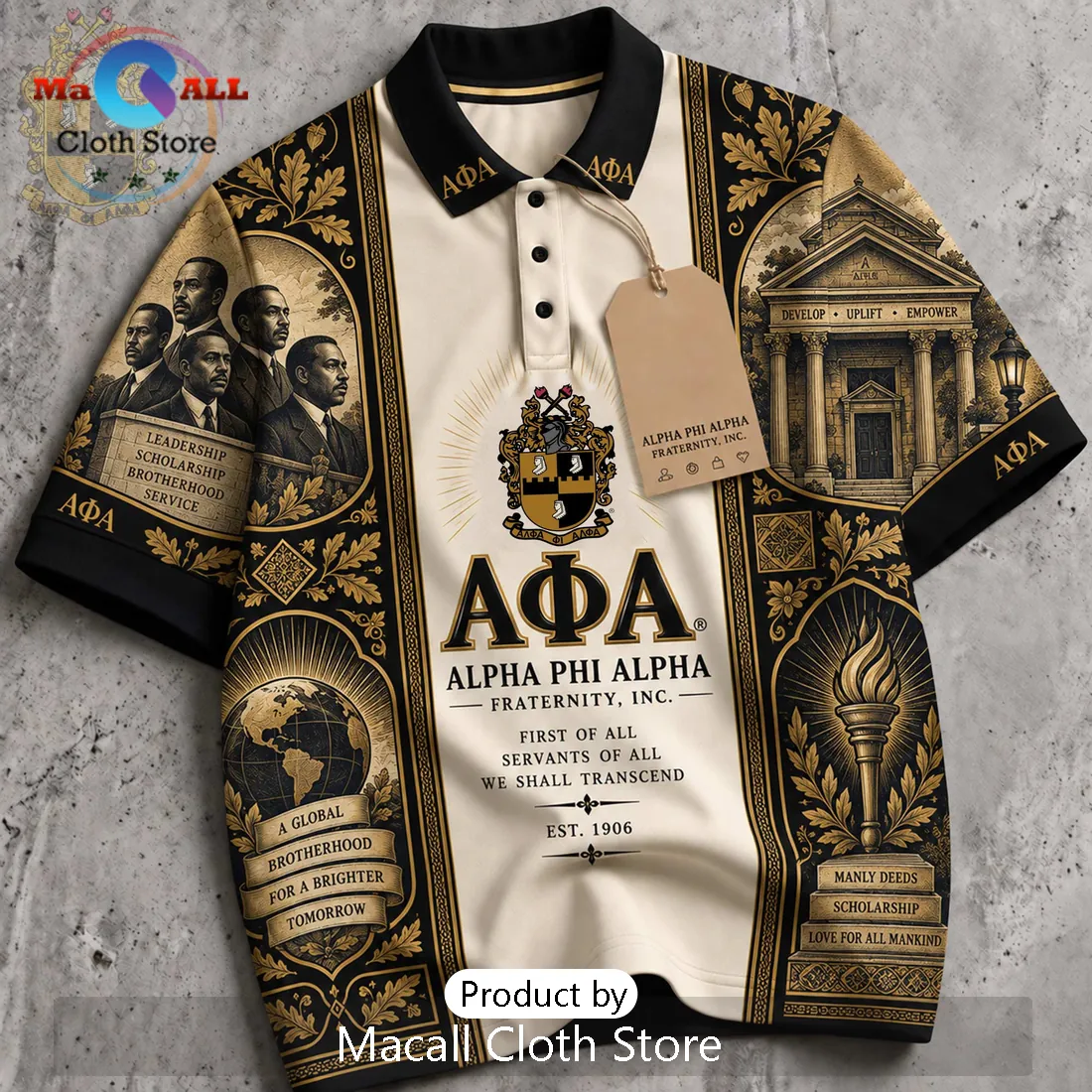 Alpha Phi Alpha Fraternity Gold Black Polo Shirt Alpha Phi Alpha Fraternity Gold Black Polo Shirt