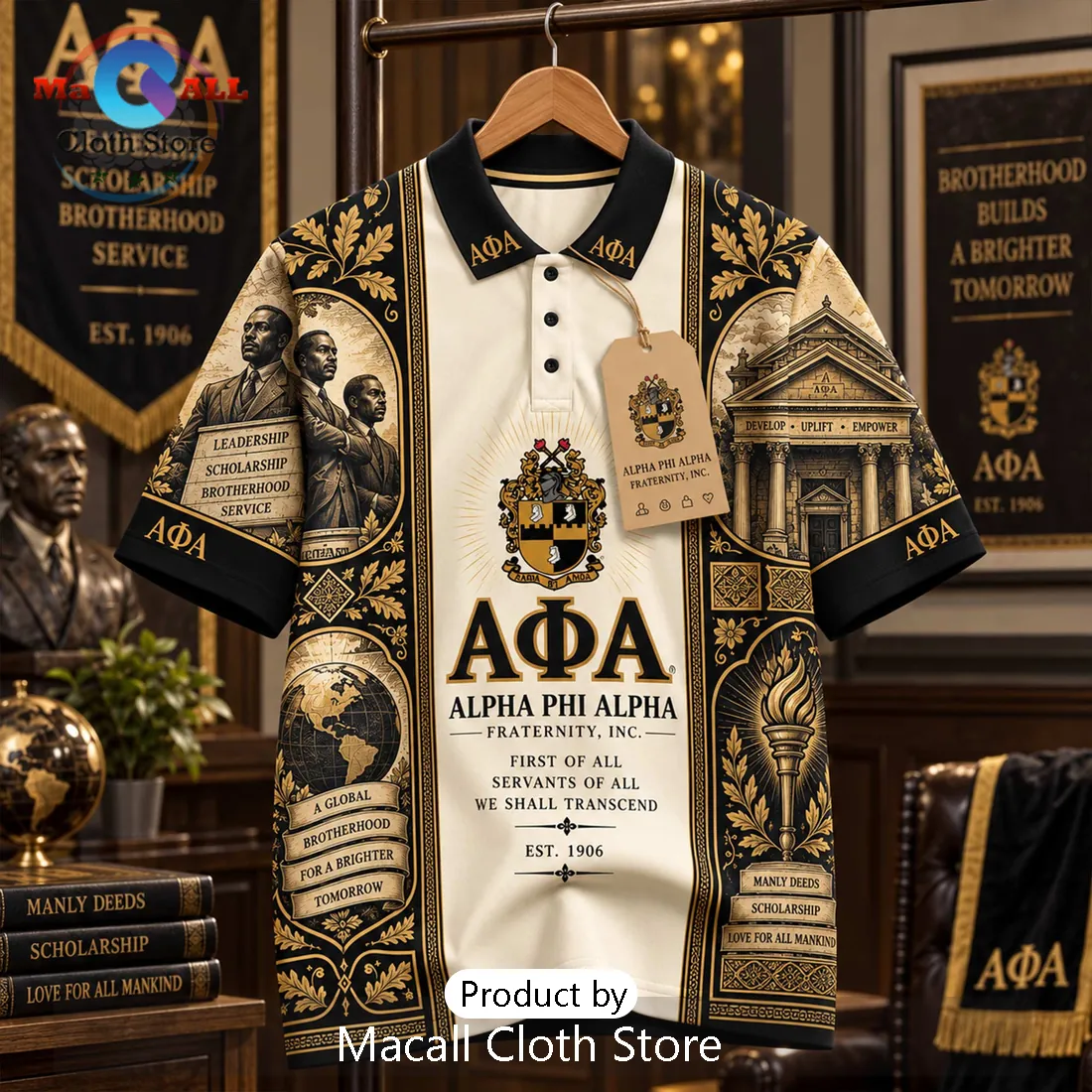 Alpha Phi Alpha Fraternity Gold Black Polo Shirt Alpha Phi Alpha Fraternity Gold Black Polo Shirt