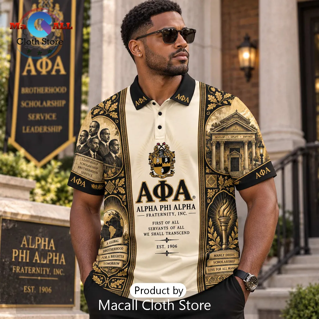 Alpha Phi Alpha Fraternity Gold Black Polo Shirt Alpha Phi Alpha Fraternity Gold Black Polo Shirt