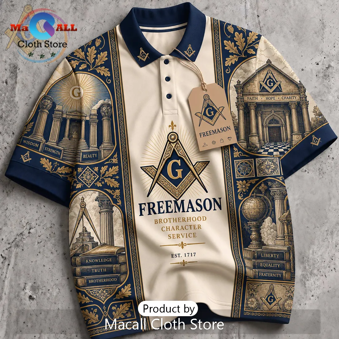Freemason Brotherhood Masonic Emblem Navy Polo Shirt Freemason Brotherhood Masonic Emblem Navy Polo Shirt