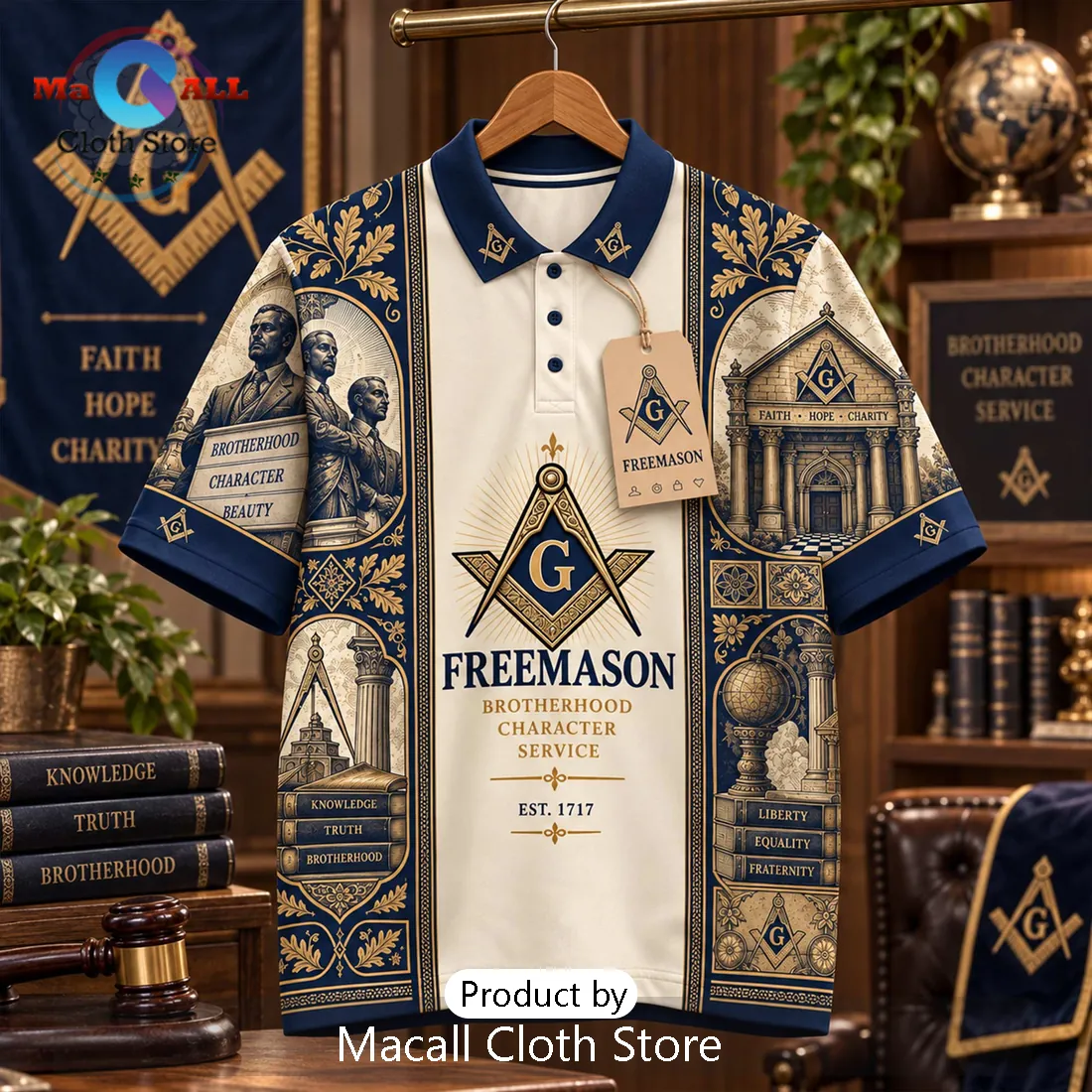 Freemason Brotherhood Masonic Emblem Navy Polo Shirt Freemason Brotherhood Masonic Emblem Navy Polo Shirt