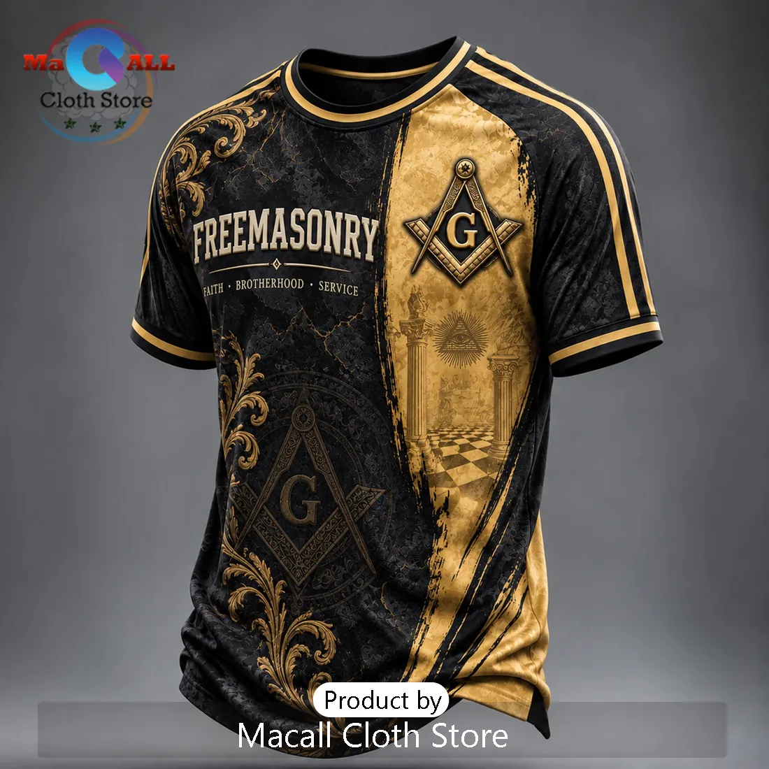 Freemasonry Gold and Black Emblem Shirt Freemasonry Gold and Black Emblem Shirt