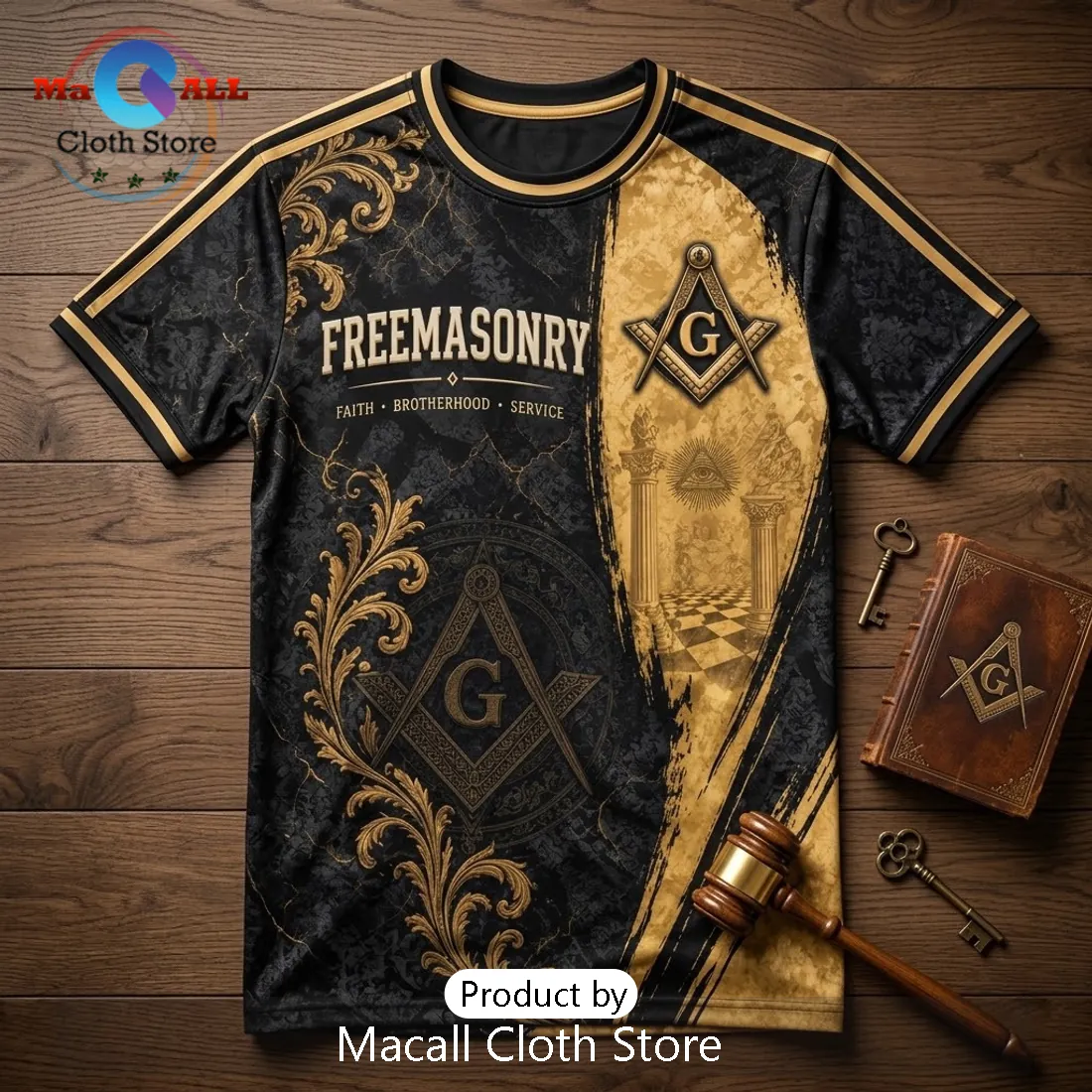 Freemasonry Gold and Black Emblem Shirt Freemasonry Gold and Black Emblem Shirt