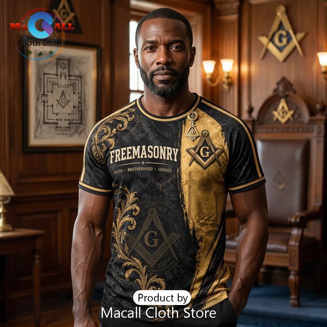 Freemasonry Gold and Black Emblem Shirt Freemasonry Gold and Black Emblem Shirt