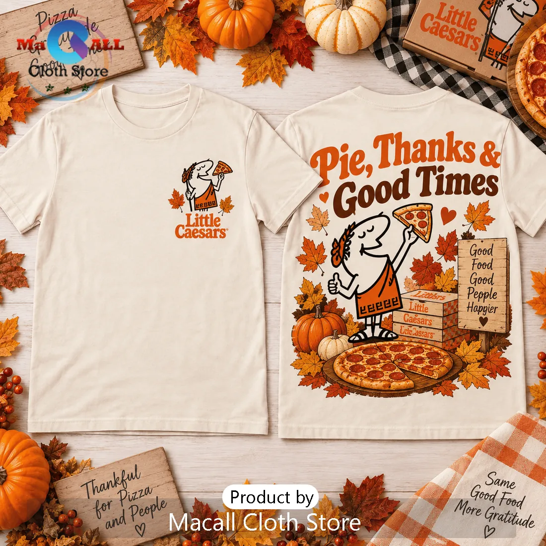Little Caesars Thanksgiving Mascot Cream T-Shirt Little Caesars Thanksgiving Mascot Cream T-Shirt