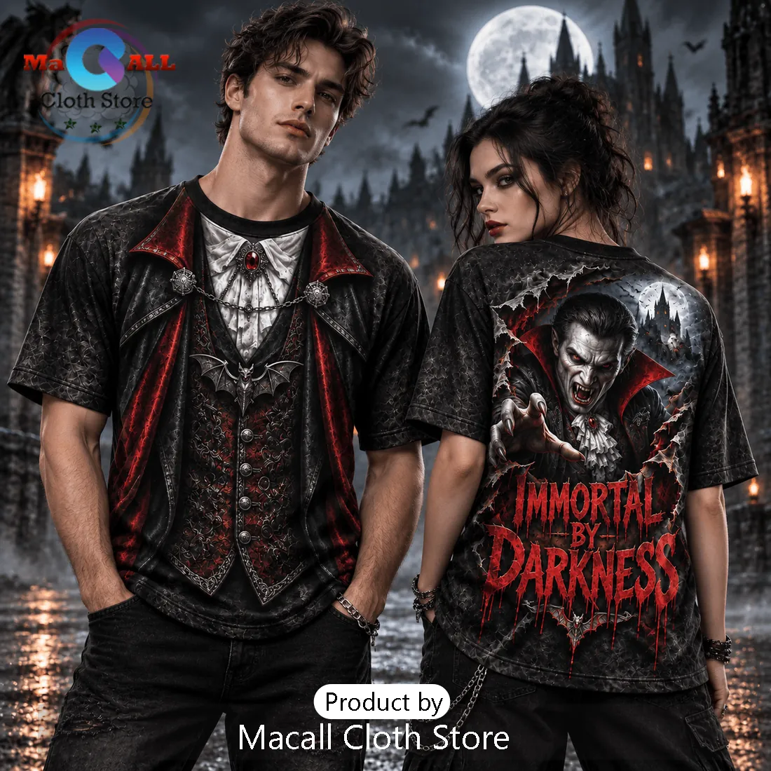 Immortal By Darkness Dracula Red Cape Costume T-Shirt Immortal By Darkness Dracula Red Cape Costume T-Shirt