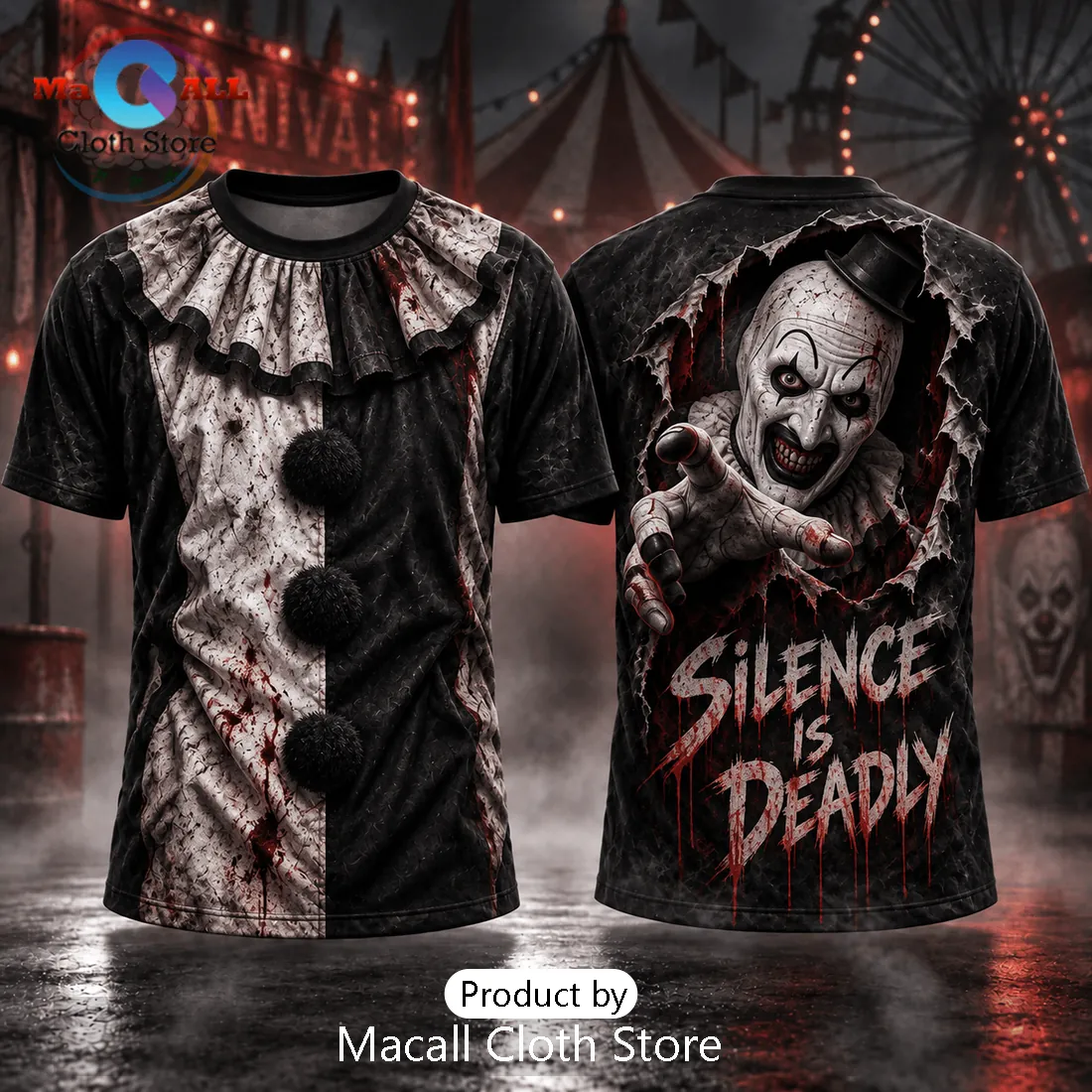 Terrifier Art The Clown Silence Is Deadly T-Shirt Terrifier Art The Clown Silence Is Deadly T-Shirt