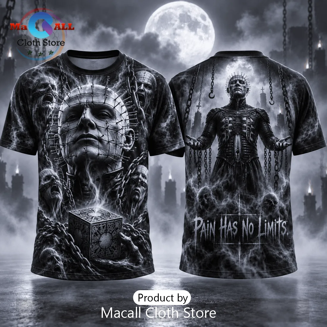 Hellraiser Pinhead Chains Pain Has No Limits T-Shirt Hellraiser Pinhead Chains Pain Has No Limits T-Shirt