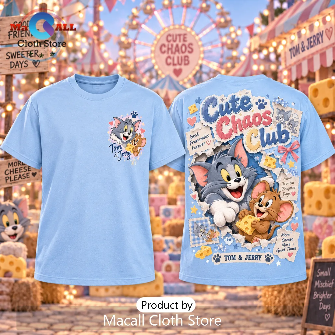 Tom and Jerry Cute Chaos Club Light Blue Shirt Tom and Jerry Cute Chaos Club Light Blue Shirt