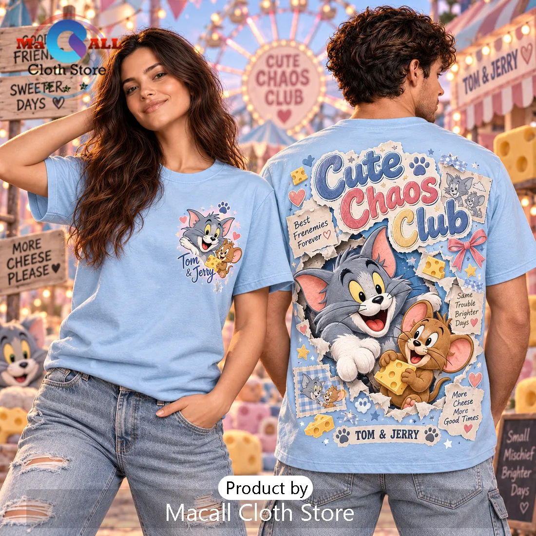 Tom and Jerry Cute Chaos Club Light Blue Shirt Tom and Jerry Cute Chaos Club Light Blue Shirt