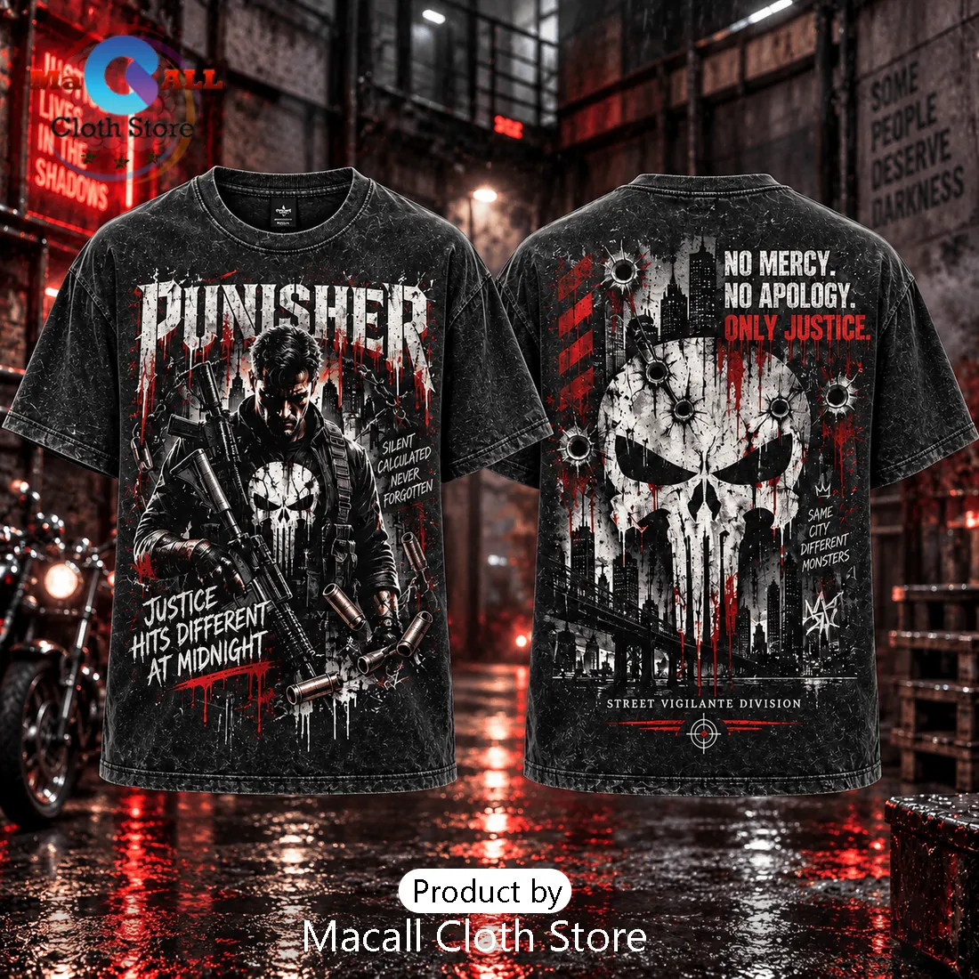 Punisher Justice Midnight Skull Wash Shirt Punisher Justice Midnight Skull Wash Shirt