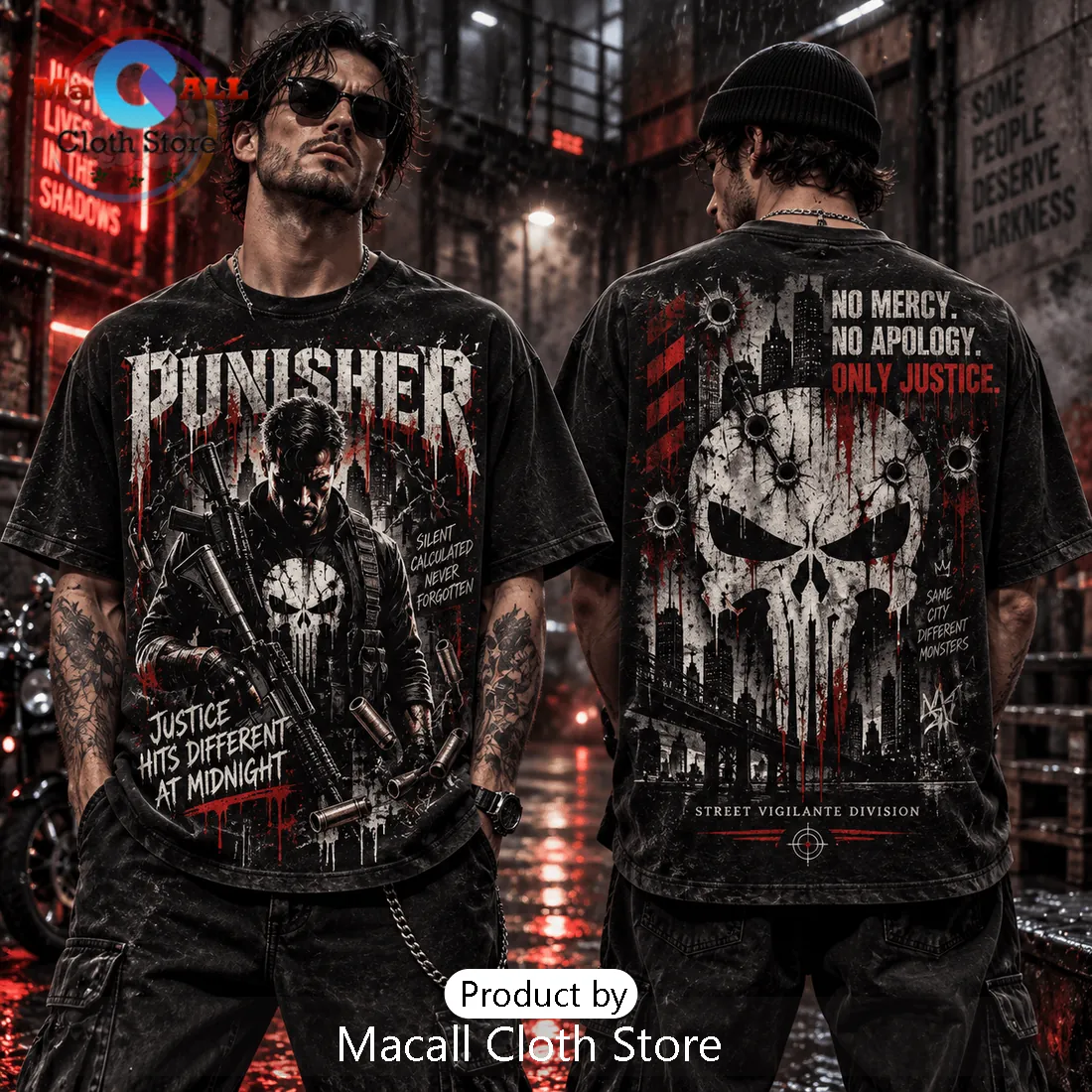 Punisher Justice Midnight Skull Wash Shirt Punisher Justice Midnight Skull Wash Shirt