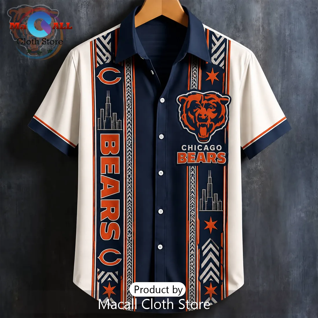 Chicago Bears Skyline Button Down Hawaiian Shirt Chicago Bears Skyline Button Down Hawaiian Shirt