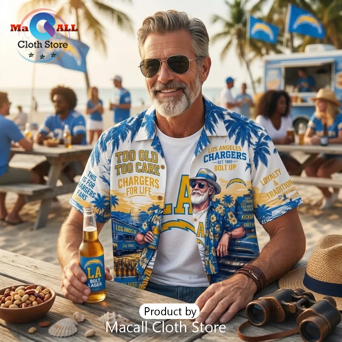 Los Angeles Chargers Mascot Aloha Shirt Los Angeles Chargers Mascot Aloha Shirt