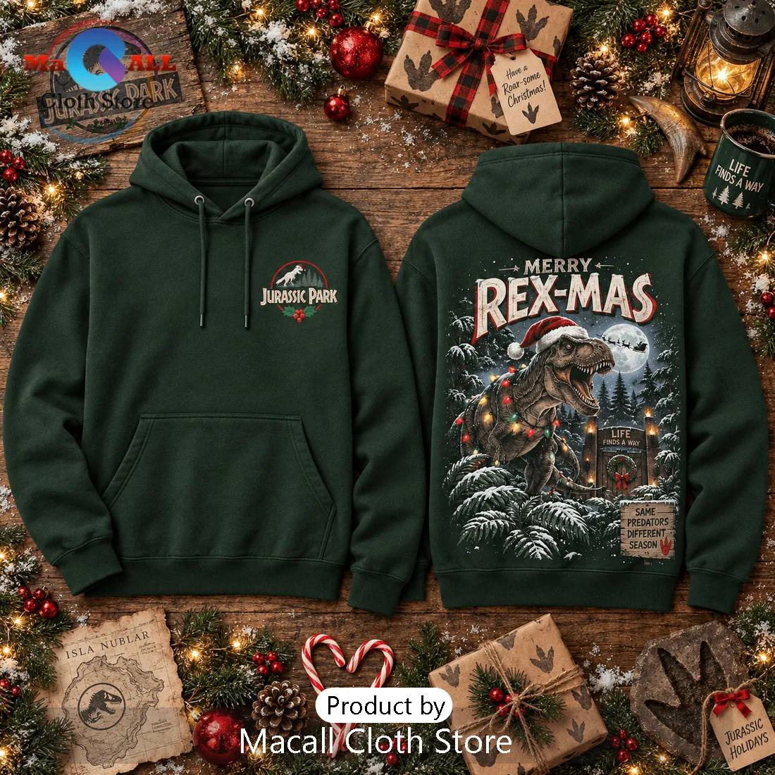 Jurassic Park Merry Rex-Mas Green Hoodie Jurassic Park Merry Rex-Mas Green Hoodie