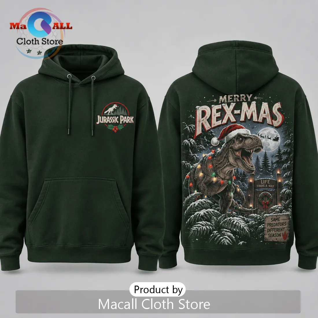 Jurassic Park Merry Rex-Mas Green Hoodie Jurassic Park Merry Rex-Mas Green Hoodie