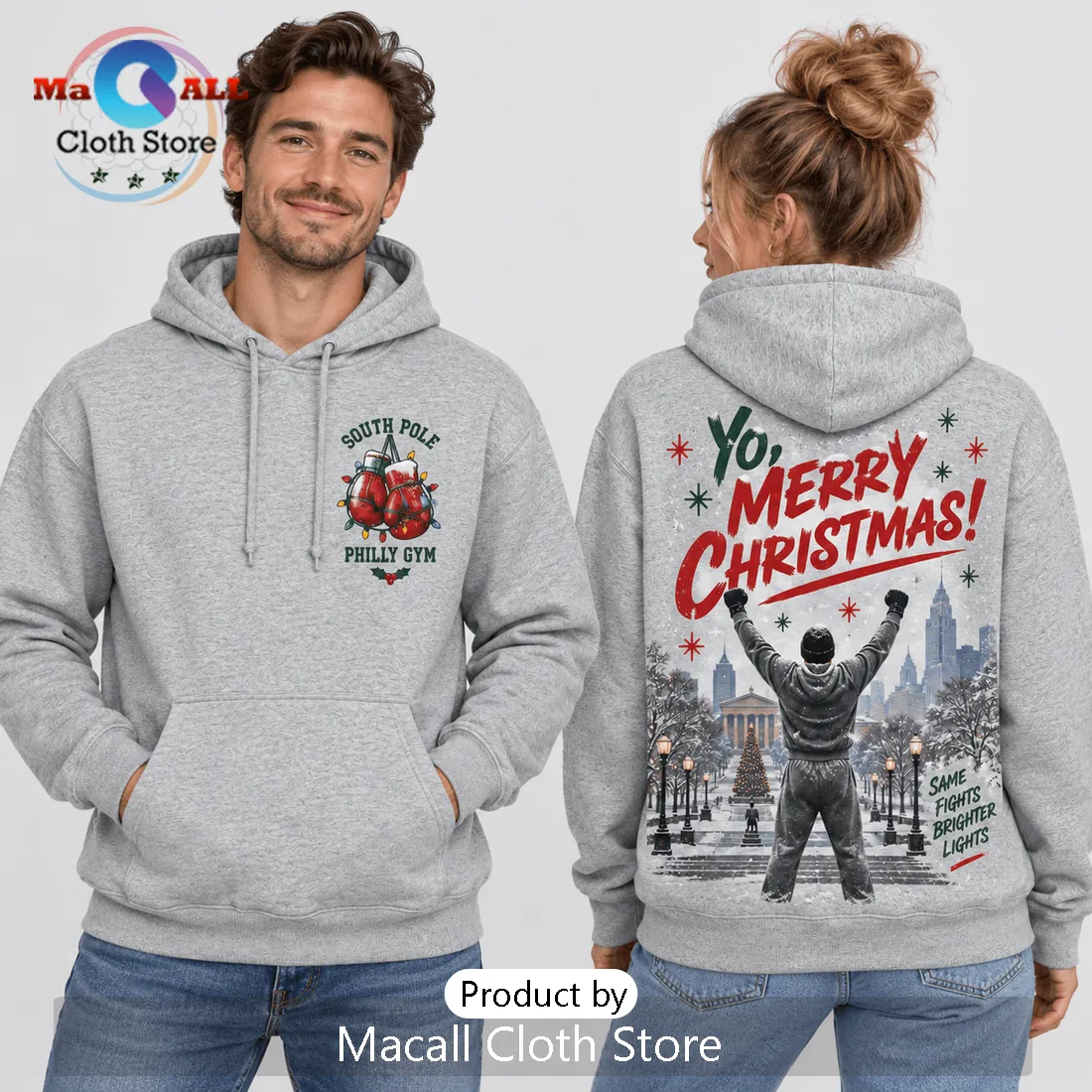 Rocky Balboa Philadelphia Christmas Grey Hoodie Rocky Balboa Philadelphia Christmas Grey Hoodie