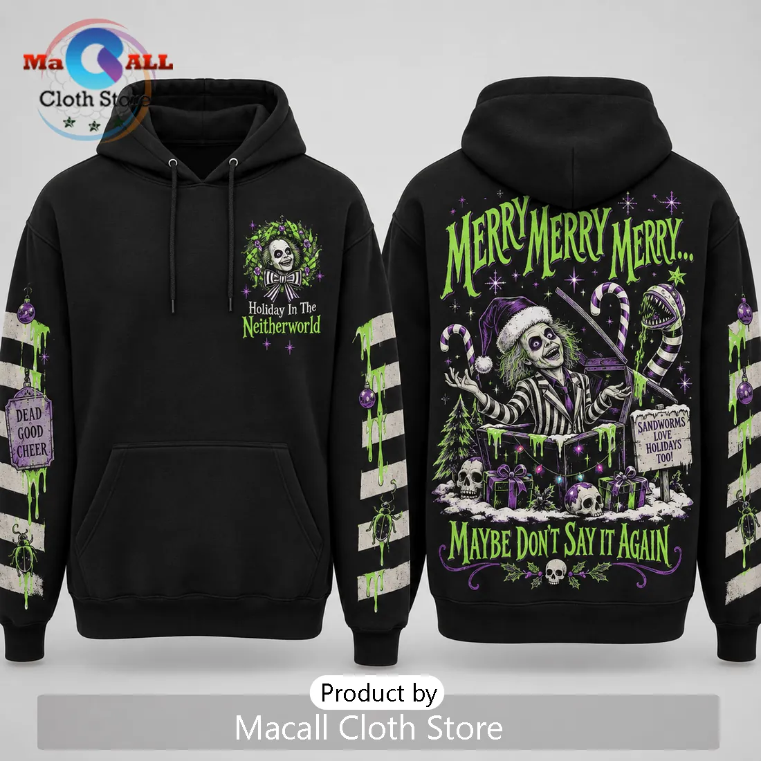 Beetlejuice Merry Merry Christmas Black Hoodie Beetlejuice Merry Merry Christmas Black Hoodie