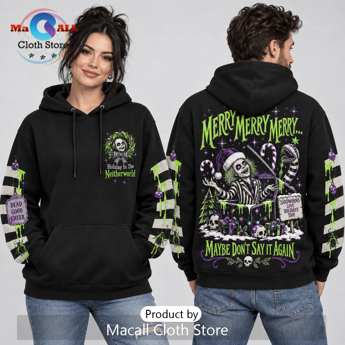 Beetlejuice Merry Merry Christmas Black Hoodie Beetlejuice Merry Merry Christmas Black Hoodie
