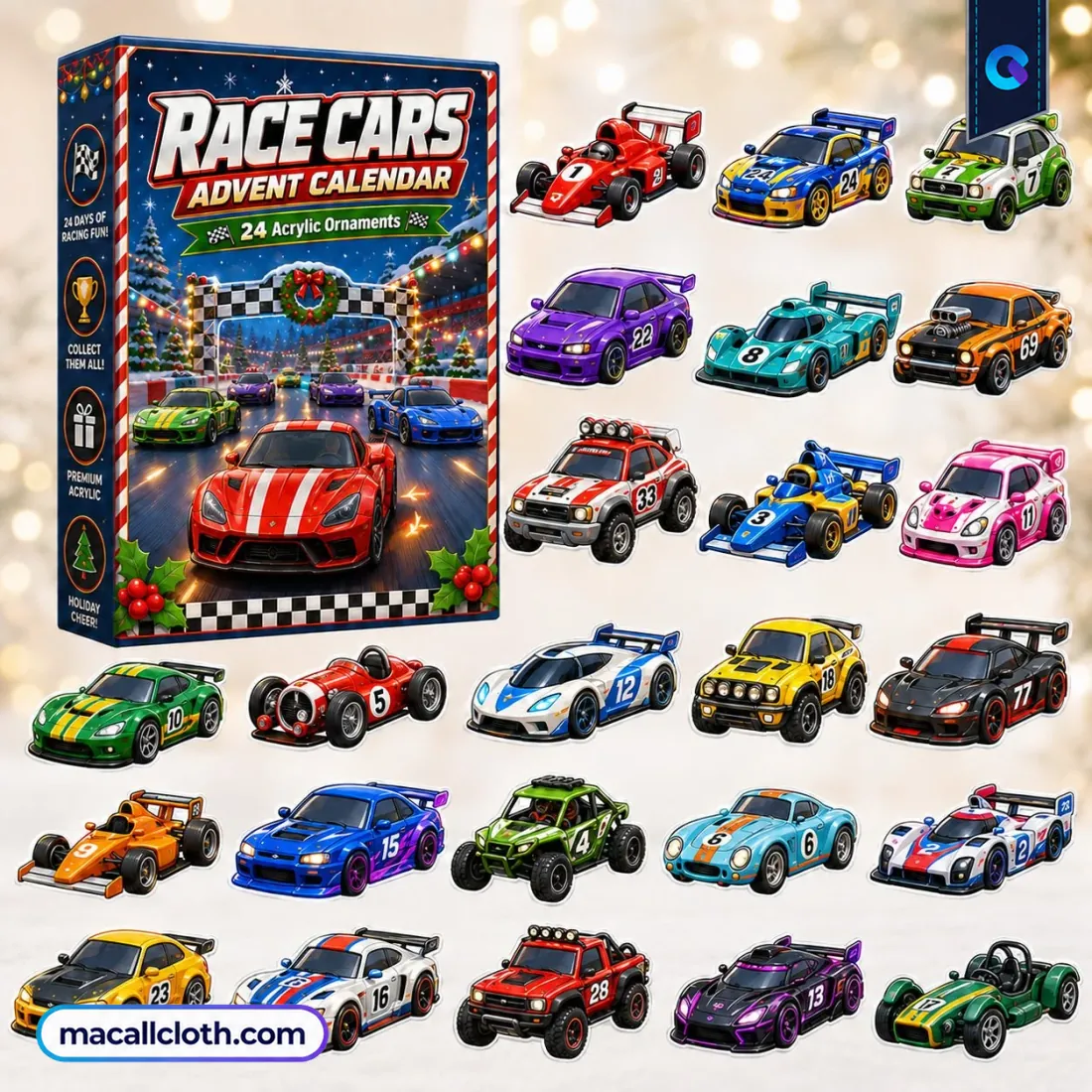Race Cars Advent Calenda Acrylic Ornaments Race Cars Advent Calenda Acrylic Ornaments