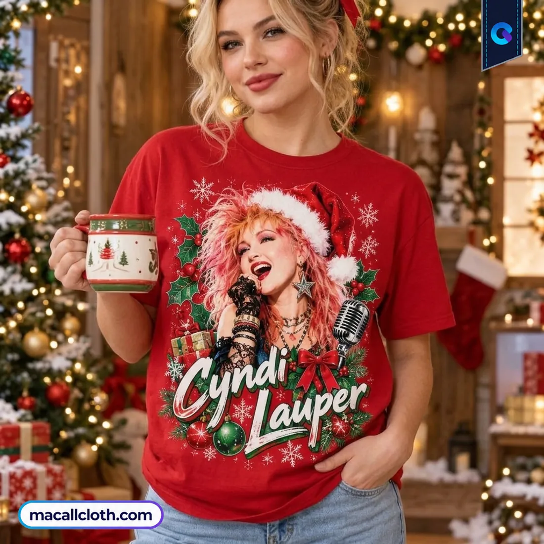 Cyndi Lauper Moonlit Holiday Red Shirt Cyndi Lauper Moonlit Holiday Red Shirt