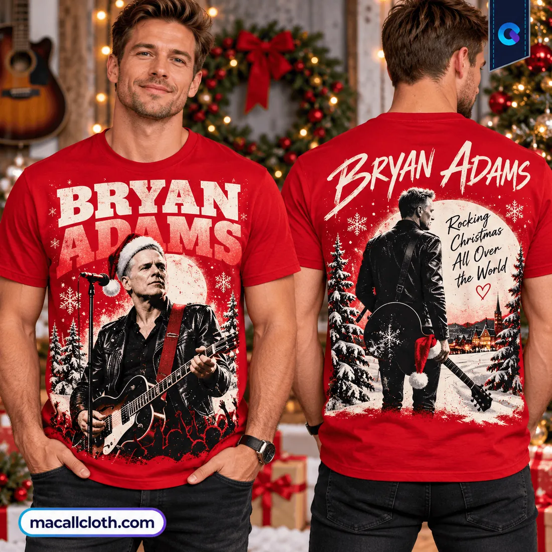 Bryan Adams Rocking Christmas Red Shirt Bryan Adams Rocking Christmas Red Shirt