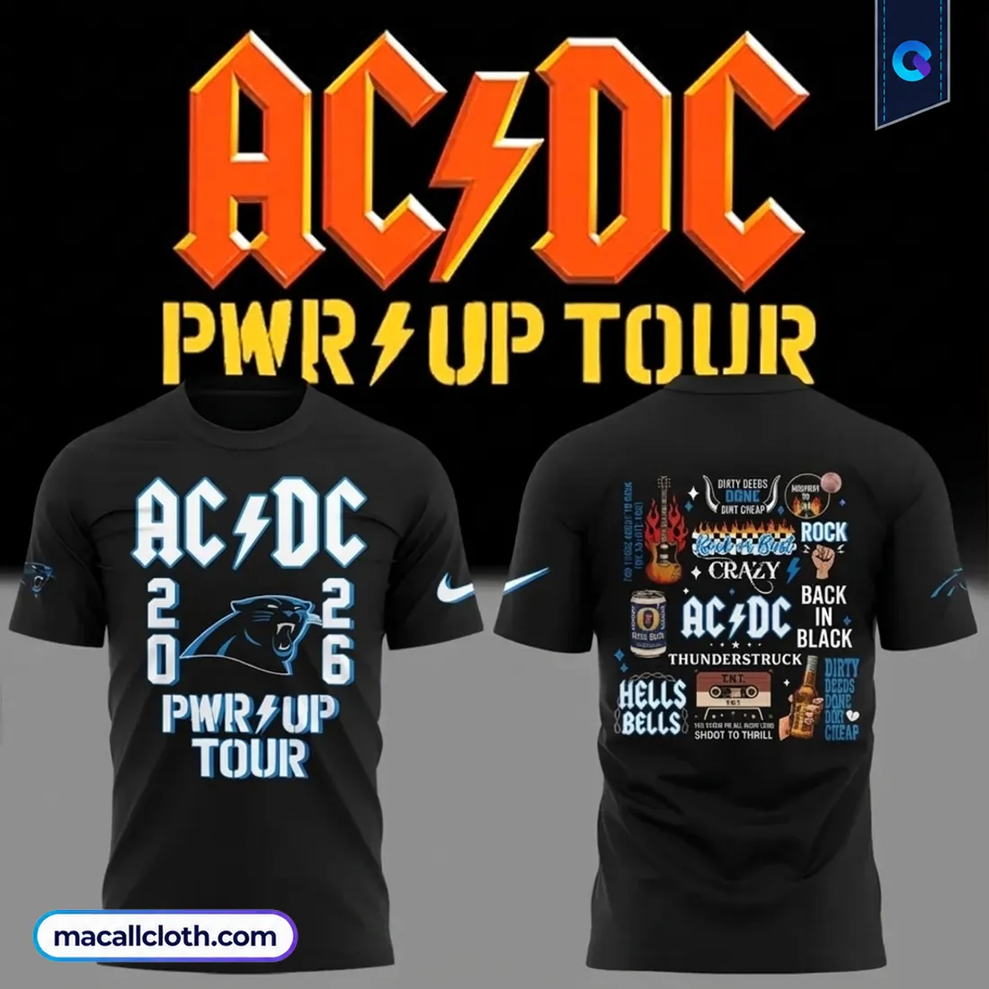 AC/DC Carolina Panthers 2026 Black Shirt AC/DC Carolina Panthers 2026 Black Shirt