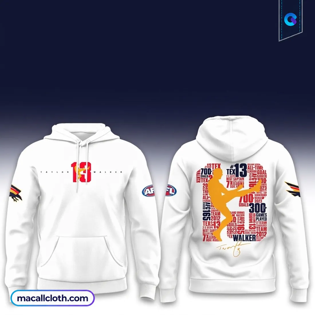 Adelaide Crows Taylor Walker White Hoodie Adelaide Crows Taylor Walker White Hoodie